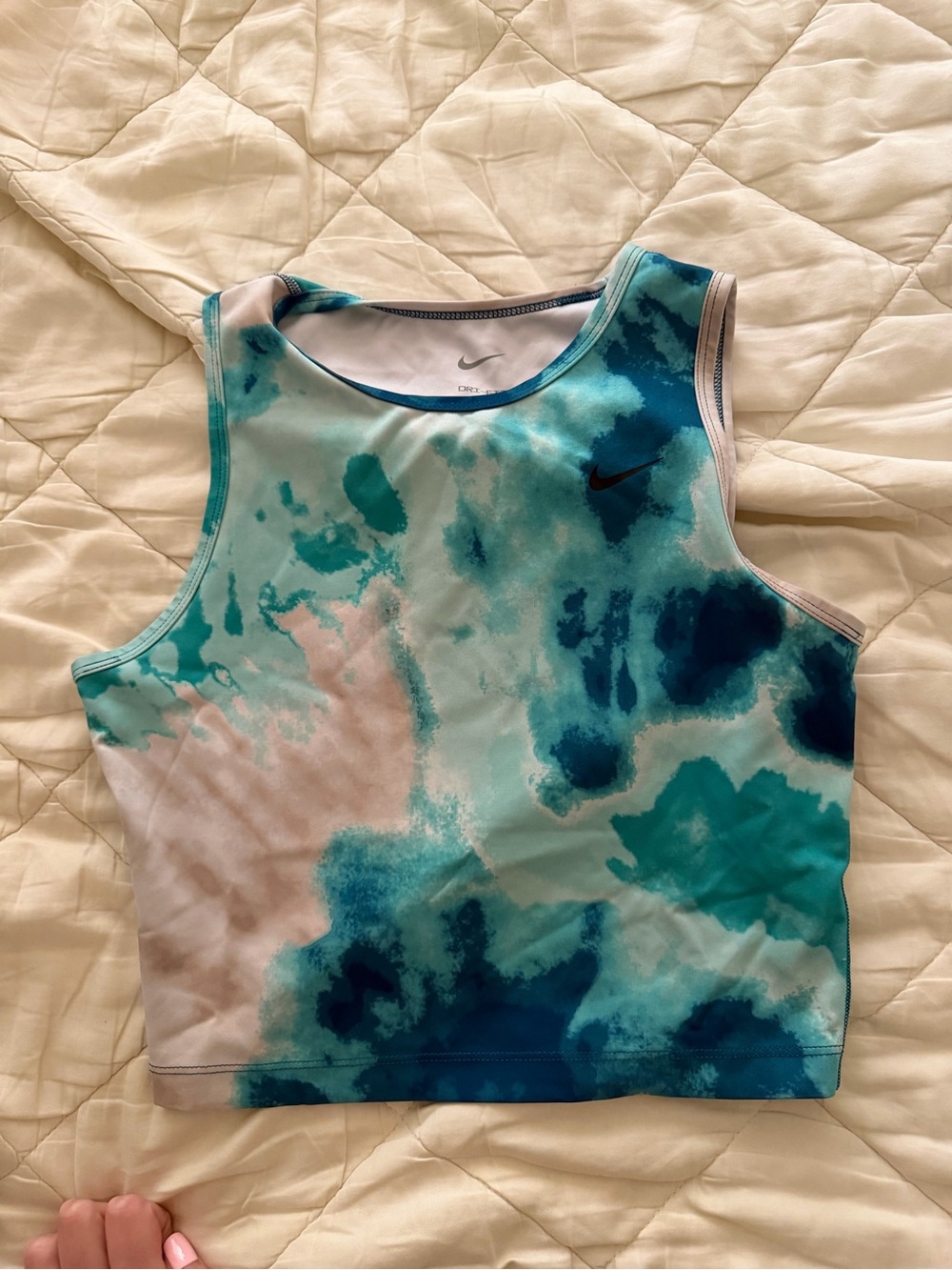 Nike Women's Multicolor Tie-Dye Crop Tank Top - Teal, Aqua, Navy